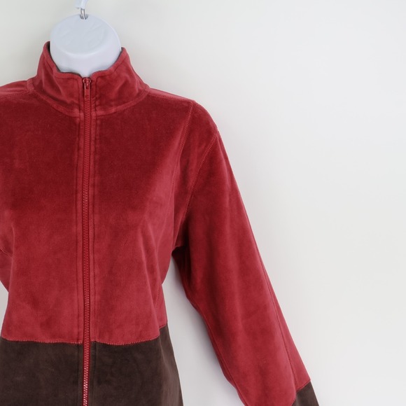 Passports Full Zip Jacket Womens M Red Brown Colorblock Cotton Blend Mock Neck - Picture 5 of 6